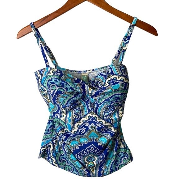 Tommy Bahama Relax Paisley Floral Tankini Swimsuit Adjustable Straps Padded Ruch - Picture 1 of 13